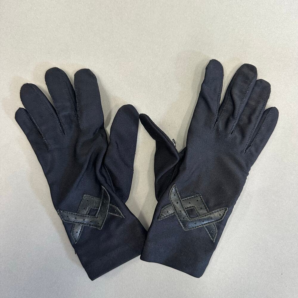Vintage 80s Isotoner‎ black nylon Stretchy driving liner gloves one size